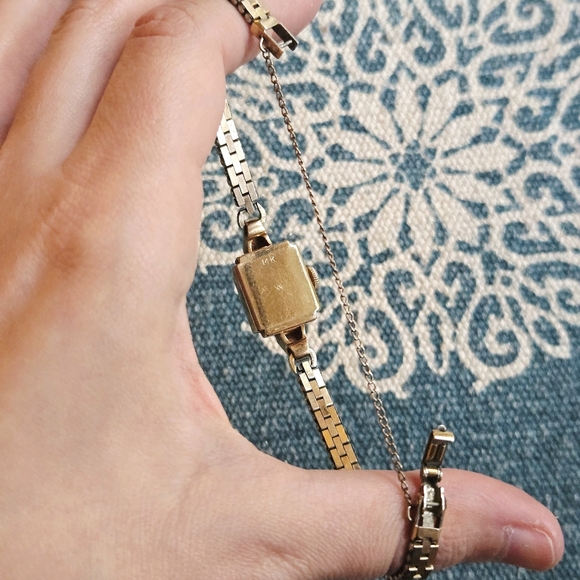 Vintage Solid 14K Hamilton Dainty Square Watch with 10K GF Band - Picture 10 of 10